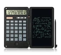Basic Calculator, 12-Digit Premium Mute Desktop Calculators with 6 inch Writing Tablet, Solar and Battery Dual Power for Office, School, Business