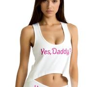 Basic Crop Top for Women Summer Short Tee Tops Causual T Shirt Blouse Slim Fit Mini Tees Workout Tank Vest Top Y2k Clubwear Hot Rave Outfits (UK, Alpha, One Size, Regular, Regular, Yes Daddy, White)