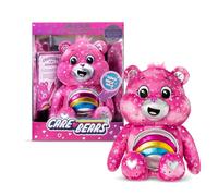 Basic Fun Care Bears Cheer Bear Collector Edition: 35cm Care Bears Plush Toy with Light-Up Shiny Belly Badge, Heart-Patterned Fur, Perfect for Collectors & Snuggles