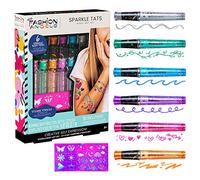 Basic Fun Fashion Angels Sparkle Tats Body Art Set - 6 Glitter Body Pens & 10 Sticker Stencils for Kids - Temporary Body Art Kit for Girls Ages 6+