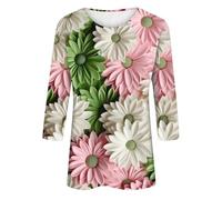 basic hoodie Fall And Summer Cute Three Print Fashion Hatless Seven Minute Sleeve Sweater Sleeves Loose Round Neck Daily Versatile Sweater Tops clothes for women trendy (Green, S)