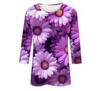 basic hoodie Fall And Summer Cute Three Print Fashion Hatless Seven Minute Sleeve Sweater Sleeves Loose Round Neck Daily Versatile Sweater Tops cute hoodies for women (Purple, XXL)