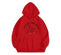 basic hoodie Loose Hoodie Let's Get This Bread Autumn And Winter New Korean Version With Hat And Velvet Top Hoodie cute sweatshirts for women (Red, S)