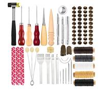 Basic Leather Sewing Kit with Waxed Thread Cord, Prong Punch and Rivets, Hand Sewing Needles for Leather Shoes, Bags, Belts Repairing Stitching