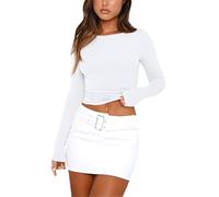 Basic Long Sleeve Women's Y2K Long Sleeve Crop Top Women's Top Elegant Harajuku Long Sleeve Shirt Vintage Punk Grunge Tops Casual Aesthetic Tops for Teenage Girls 2025, 01-white, L