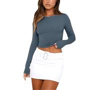 Basic Long Sleeve Women's Y2K Long Sleeve Crop Top Women's Top Elegant Harajuku Long Sleeve Shirt Vintage Punk Grunge Tops Casual Aesthetic Tops for Teenage Girls 2025, 01-dark blue, XL