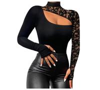 Basic Long-Sleeved Shirt Women's Cotton Crop Tops Women's Sexy Long Sleeve Top Lace Tight T-Shirt Stand-Up Collar Long Sleeve Shirt Skims Sexy Clean Girl Clothes Basic Plain Streetwear Casual