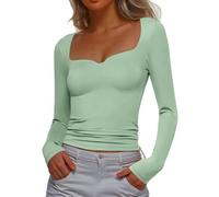 Basic Long-Sleeved Shirt Women's Skims, Crop Tops Women's Long Sleeve Top Slim Fit Stretch T Shirt Rectangular Neck Blouse Athletic Y2K Clean Girl Clothes Classic Plain Streetwear