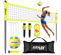 Basic Outdoor Volleyball Net Set,32FT Regulation Size Volleyballs Net System with Height Adjustable Poles,PU Volleyball,Pump,Boundary Line,Anti-Sagging and Carry Bag for Backyard,Beach,Lawn