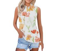 Basic Polo Tank Tops for Women Button Down with Roll Up Collared Tunic Tops Trendy Floral Print Summer Casual Vest Ladies Lightweight Slim Fit Sleeveless T-Shirts (Yellow, S)