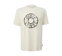 Basic Round Neck T-Shirt with Artistic Pattern Printed Logo QS Beige 2XL