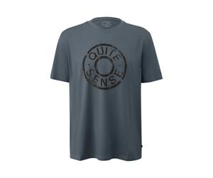 Basic Round Neck T-Shirt with Artistic Pattern Printed Logo QS Bleu S