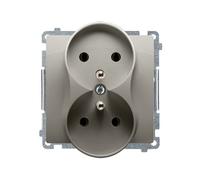 Simon Basic Double Socket with/u 16A IP20 Satin BMGZ2M.01/29