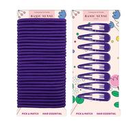 Basic Sense 38pcs School Hair Set: Snap Clips & Elastics for Girls - Durable, Comfy, Uniform Matching, Purple