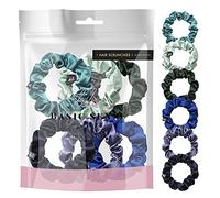 Basic Sense Blue & Green Assortment Satin Hair Bands, 6 Small Scrunchies | Blue & Green Assortment hair accessories - 6 satin scrunchies in teal, mint, forest, royal blue, slate and navy