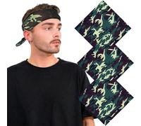 Basic Sense Camouflage Bandana, 100% Cotton Army Military Biker Headwear Square, Green 3PCS