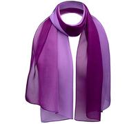 Basic Sense Chiffon Scarf Sheer Soft Plain Neck Wrap for Women Neatly Stitched (Two-tone Purple)