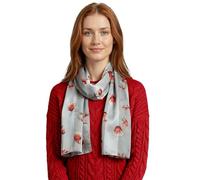 Basic Sense Christmas Robin Scarf for Women - Festive Satin Bird Print, Grey