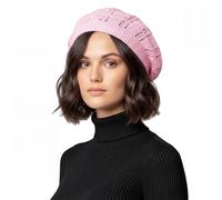 Basic Sense Cotton Crochet Beret for Women - Lightweight Slouchy Beanie for Hair Loss, Thinning & Scalp Sensitivity - Breathable Open Knit French Style Summer Hat, Triangle Baby Pink