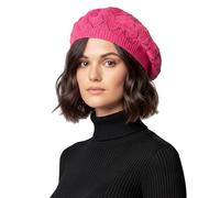 Basic Sense Cotton Crochet Beret for Women - Lightweight Slouchy Beanie for Hair Loss, Thinning & Scalp Sensitivity - Breathable Open Knit French Style Summer Hat, Leaf Fuchsia