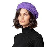 Basic Sense Cotton Crochet Beret for Women - Lightweight Slouchy Beanie for Hair Loss, Thinning & Scalp Sensitivity - Breathable Open Knit French Style Summer Hat, Leaf Purple