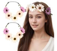 Basic Sense Daisy Flower Crown Headband for Women & Girls | Bohemian Floral Garland Hair Accessory - 2pcs
