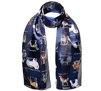 Basic Sense Dog Print Scarf For Women Lightweight Satin Silky Striped Neck Scarves (Navy)