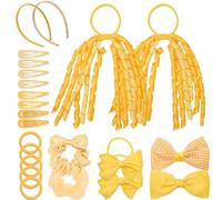 Basic Sense Gingham Girl Hair Accessories Set 23 Pieces Hair Ties, Pins, Scrunchies, Ribbon Ponytail Holder Summer School Check Uniform, Yellow