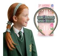 Basic Sense Girls Gingham School Headband & Scrunchie Set, Dark Green | 4 pieces: 2 gingham school headbands and 2 matching scrunchies, non-slip lining, for primary school uniform