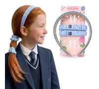 Basic Sense Girls Gingham School Headband & Scrunchie Set, Mid Blue | 4 pieces: 2 gingham school headbands and 2 matching scrunchies, non-slip lining, for primary school uniform