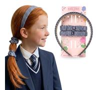 Basic Sense Girls Gingham School Headband & Scrunchie Set, Navy | 4 pieces: 2 gingham school headbands and 2 matching scrunchies, non-slip lining, for primary school uniform