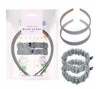 Basic Sense Girls Headbands & Scrunchies Set - 2 Non-Slip Hairbands & 2 Elastic Scrunchie Hair Ties for School Uniform Wear, Dark Green