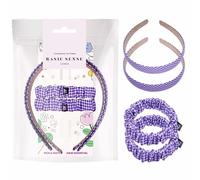 Basic Sense Girls Headbands & Scrunchies Set - 2 Non-Slip Hairbands & 2 Elastic Scrunchie Hair Ties for School Uniform Wear, Purple