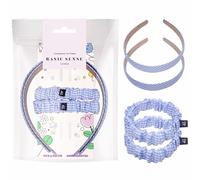 Basic Sense Girls Headbands & Scrunchies Set - 2 Non-Slip Hairbands & 2 Elastic Scrunchie Hair Ties for School Uniform Wear, Mid Blue