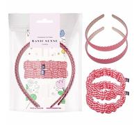 Basic Sense Girls Headbands & Scrunchies Set - 2 Non-Slip Hairbands & 2 Elastic Scrunchie Hair Ties for School Uniform Wear, Red