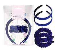 Basic Sense Girls Velvet Headbands & Scrunchies Set - 2 Non-Slip Hairbands & 2 Elastic Scrunchie Hair Ties for School Uniform Wear, Royal Blue