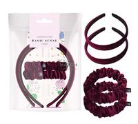 Basic Sense Girls Velvet Headbands & Scrunchies Set - 2 Non-Slip Hairbands & 2 Elastic Scrunchie Hair Ties for School Uniform Wear, Burgundy