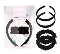 Basic Sense Girls Velvet Headbands & Scrunchies Set - 2 Non-Slip Hairbands & 2 Elastic Scrunchie Hair Ties for School Uniform Wear, Black