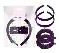 Basic Sense Girls Velvet Headbands & Scrunchies Set - 2 Non-Slip Hairbands & 2 Elastic Scrunchie Hair Ties for School Uniform Wear, Purple