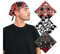 Basic Sense Gothic Bandana Skull Crossbone Pirate Bandanna 100% Cotton Biker Novelty Headwear Scarf Handkerchief Cowboy (Combo D)