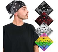 Basic Sense Gothic Skull Paisley Bandana 100% Cotton Biker Novelty Headwear Scarf Handkerchief Cowboy Halloween Crossbone, Combo