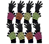 Basic Sense Kids 8 Pairs Magic Gloves Fingerless Neon Striped & Full knitted Gloves Super Stretchy Warm Winter Outdoor Glove for Teens