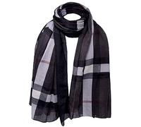 Basic Sense Luxurious Reversable Traditional Ombre Giant Tartan Checked Oversized Lightweight Shawl Scarf, Grey
