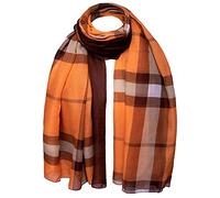 Basic Sense Luxurious Reversable Traditional Ombre Giant Tartan Checked Oversized Lightweight Shawl Scarf, Orange