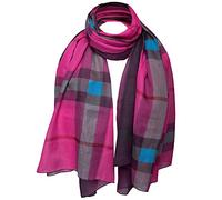 Basic Sense Luxurious Reversable Traditional Ombre Giant Tartan Checked Oversized Lightweight Shawl Scarf, Fuchsia