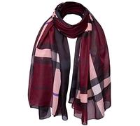 Basic Sense Luxurious Reversable Traditional Ombre Giant Tartan Checked Oversized Lightweight Shawl Scarf, Burgundy