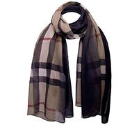 Basic Sense Luxurious Reversable Traditional Ombre Giant Tartan Checked Oversized Lightweight Shawl Scarf, Beige
