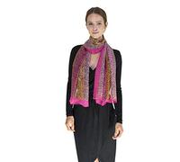 Basic Sense Luxurious Silk Blend Leopard Animal Print Tie Dye Bold Reversable Oblong Neck Scarf, Fuchsia