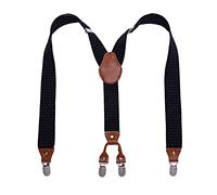 Basic Sense Men Small Polka Dot Braces 35mm Wide Genuine Leather Heavy Duty Metal Clips, Black