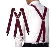 Basic Sense Mens Braces X Shape Back 35mm Wide Heavy Duty Suspenders Elastic Reinforced with No Fabric Damage Clips, Burgundy